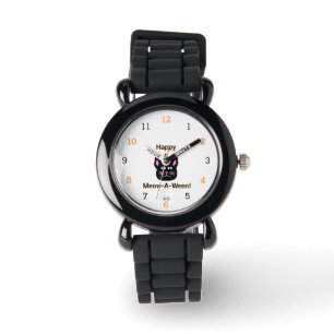 Black Cat Meow-A-Ween Kids Silver Glitter Watch Armbandsur