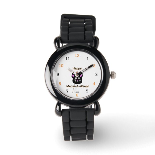 Black Cat Meow-A-Ween Kids Silver Glitter Watch Armbandsur (Framsida)
