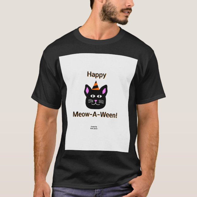 Black Cat Meow-A-Ween Manar Black Basic T Shirt (Framsida)
