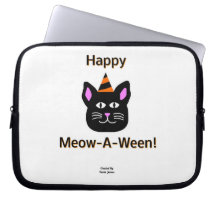Black Cat Meow-A-Ween Neoprene Laptop sleeve