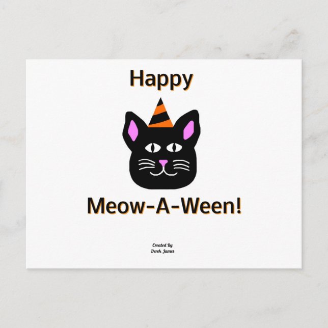 Black Cat Meow-A-Ween-vykort Vykort (Framsida)