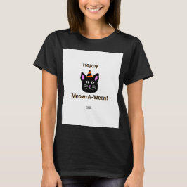 Black Cat Meow-A-Ween Women's Black Basic T Shirt