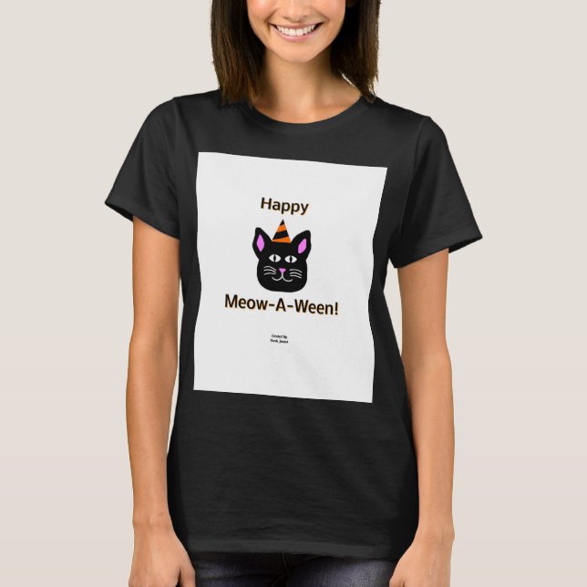 Black Cat Meow-A-Ween Women's Black Basic T Shirt (Framsida)