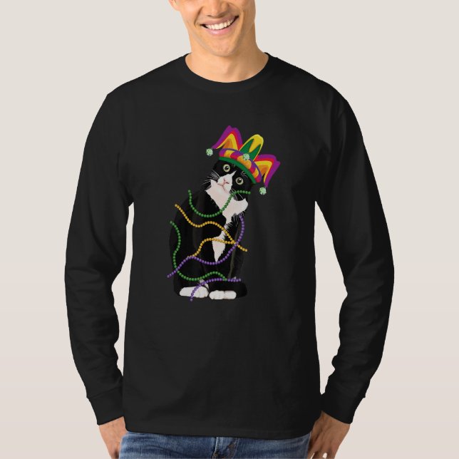 Black Cat Meow Mardi Gras Mask Fleur De Lis Cat Wo T Shirt (Framsida)