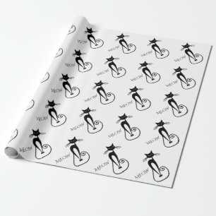Black Cat MEOW med vit Smala Presentpapper
