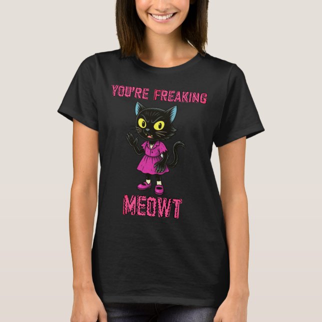 Black Cat Meow T Shirt (Framsida)