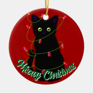 Black cat Meowy jul Red twinkle ljus Julgransprydnad Keramik