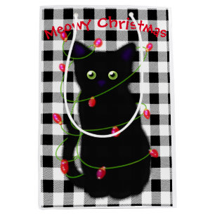 Black cat Meowy jul twinkle ljus gingham
