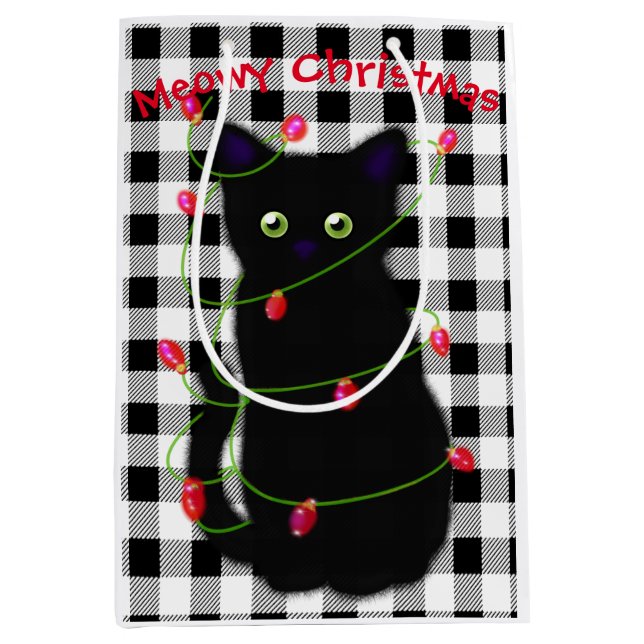 Black cat Meowy jul twinkle ljus gingham (Framsidan)