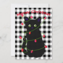 Black cat Meowy jul twinkle ljus gingham