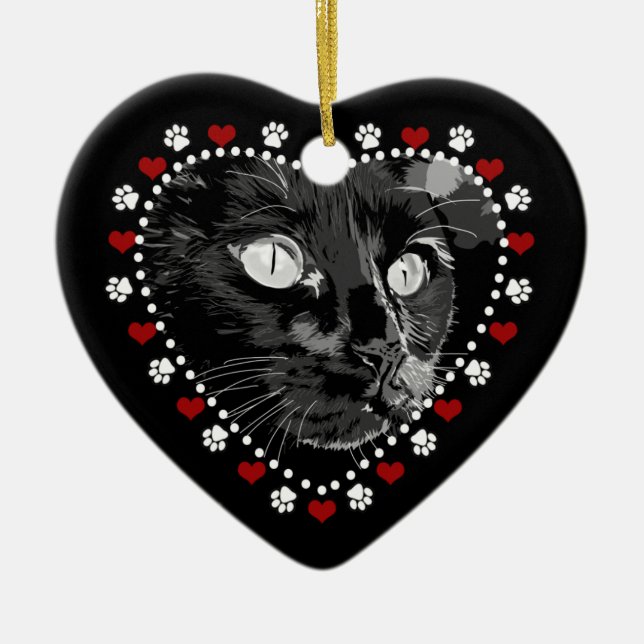 Black Cat Merry Yule Heart Ornament (Framsidan)