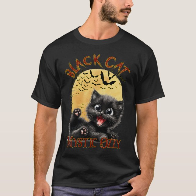 Black Cat Midnight Magic med Fladdermus T Shirt (Framsida)
