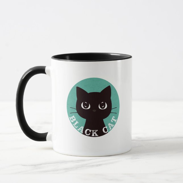 BLACK CAT | Minimalist Modern Pop Black Cat Mugg (Vänster)
