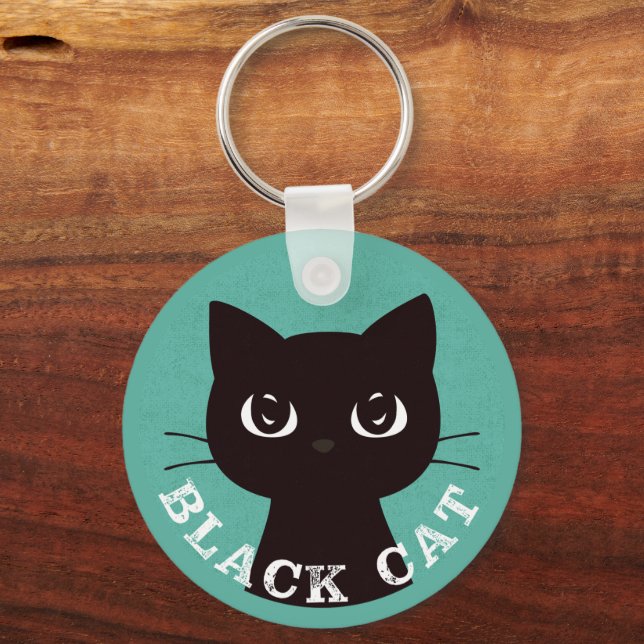 BLACK CAT | Minimalist Modern Pop Black Cat Nyckelring (Framsida)