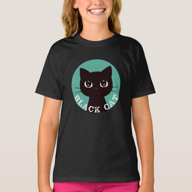BLACK CAT | Minimalist Modern Pop Black Cat T Shirt (Framsida)