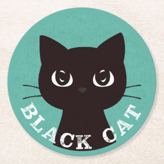 BLACK CAT | Minimalist Modern Pop Black Cat Underlägg Papper Rund