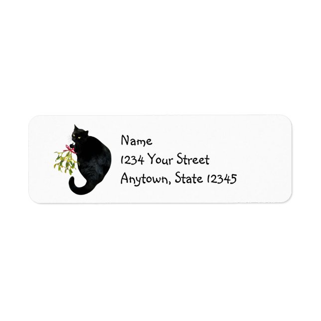 Black Cat Mistletoe Returetiketter Returadress Etikett (Framsidan)