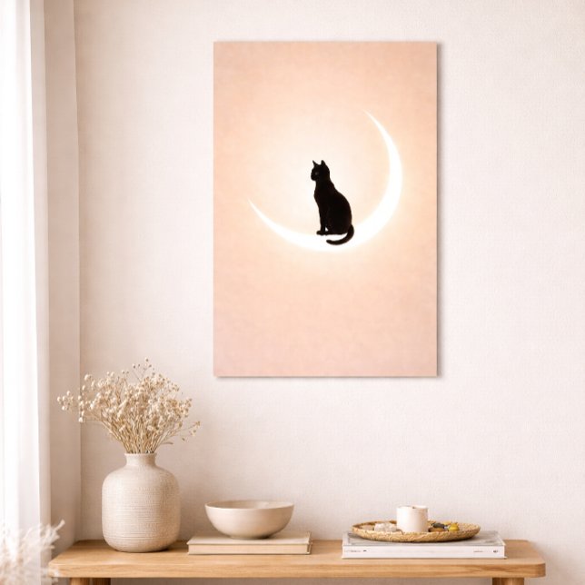 Black Cat Moon Wall Art – Neutral Beige Home Decor Poster (Skapare uppladdad)