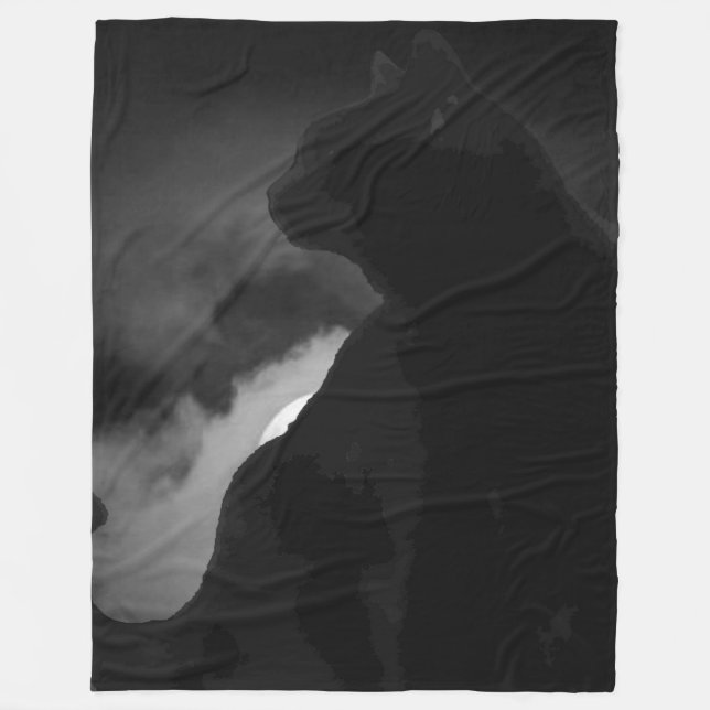 Black Cat Moonlight Silhouette Fleecefilt (Framsidan)