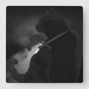 Black Cat Moonlight Silhouette Fyrkantig Klocka