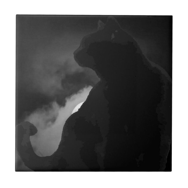 Black Cat Moonlight Silhouette Kakelplatta (Framsidan)