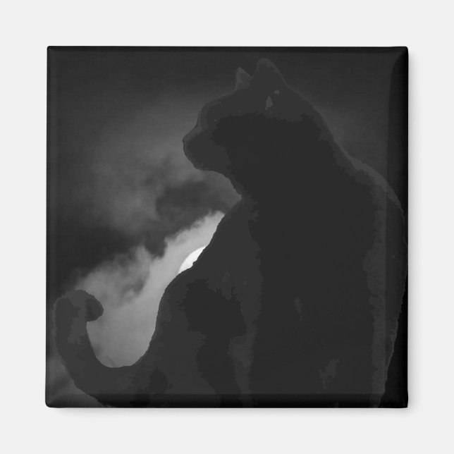 Black Cat Moonlight Silhouette Magnet (Framsidan)