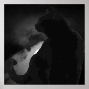 Black Cat Moonlight Silhouette Poster
