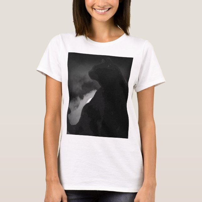 Black Cat Moonlight Silhouette T Shirt (Framsida)