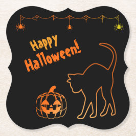 Black Cat möter Jack-o-Lantern Halloween Underlägg Papper