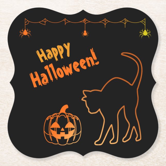 Black Cat möter Jack-o-Lantern Halloween Underlägg Papper (Framsida)