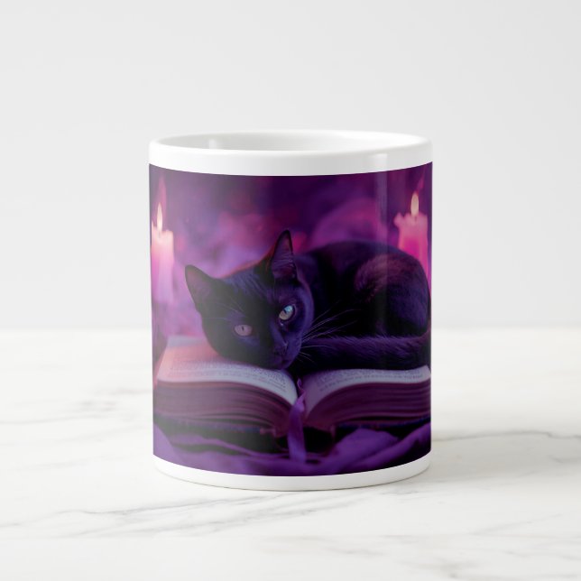 Black Cat Mug | Witchy Candlelight Coffee Cup Jumbo Mugg (Framsidan)