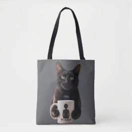 Black Cat "MY HUMAN" Tote Bag - Funny Canvas Tote Tygkasse