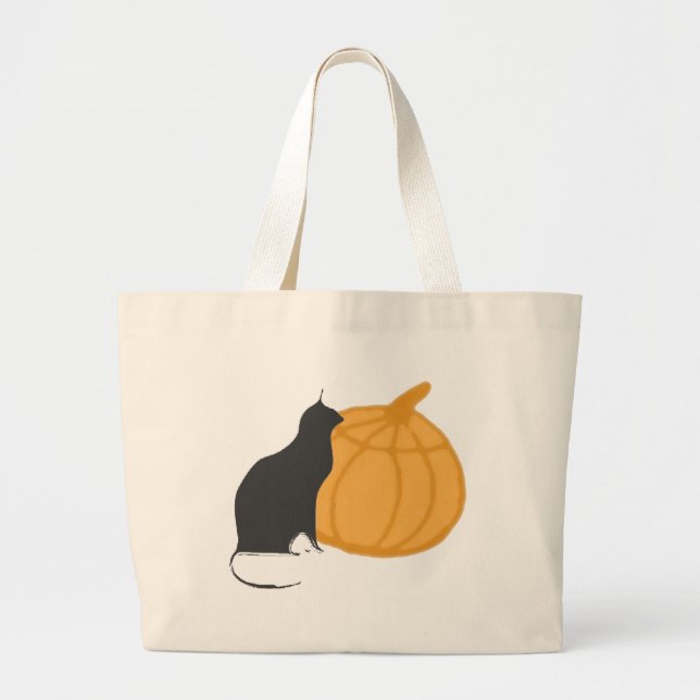 Black Cat`n Pumpkin Tote Jumbo Tygkasse (Framsidan)