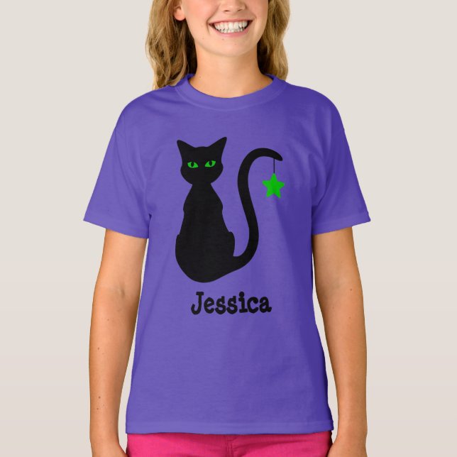 Black Cat Namn T-Shirt (barn) (Framsida)