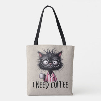 Black Cat Need Coffee Tote Tygkasse