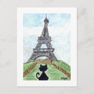 Black cat Noir-Chatta Tittar vid Eiffel Torn Art Vykort