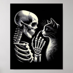 Black Cat Nose Skeleton Hand Funny Halloween Cat L Poster