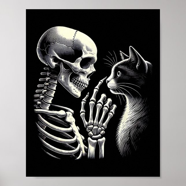 Black Cat Nose Skeleton Hand Funny Halloween Cat L Poster (Framsidan)