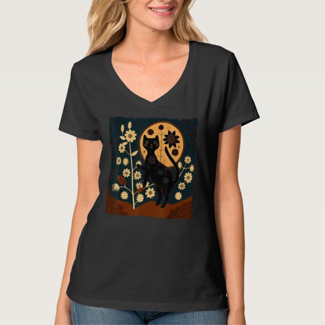 Black Cat Nurse Flower for Kids Women Men T Shirt (Framsida)