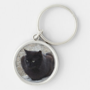 Black Cat-nyckelring Rund Silverfärgad Nyckelring