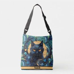 Black Cat och Celestial Måne Crossbody Bag Axelväska