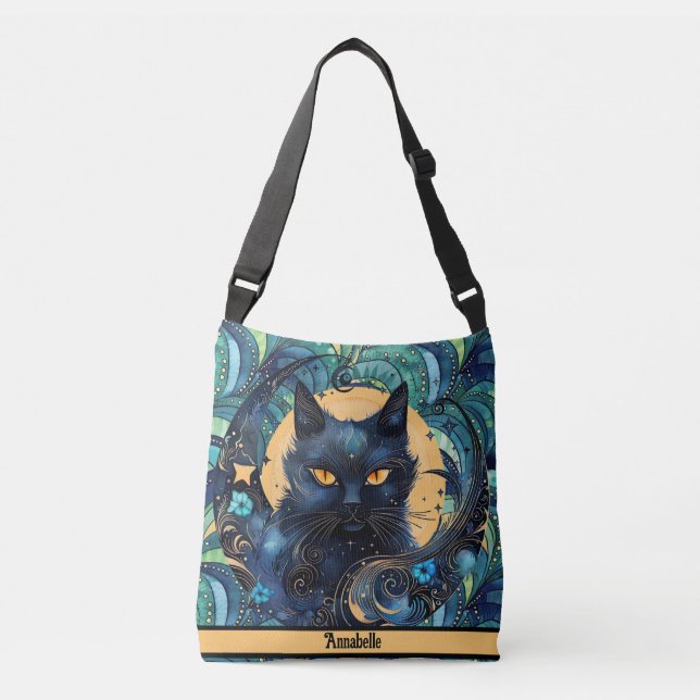 Black Cat och Celestial Måne Crossbody Bag Axelväska (Framsida)
