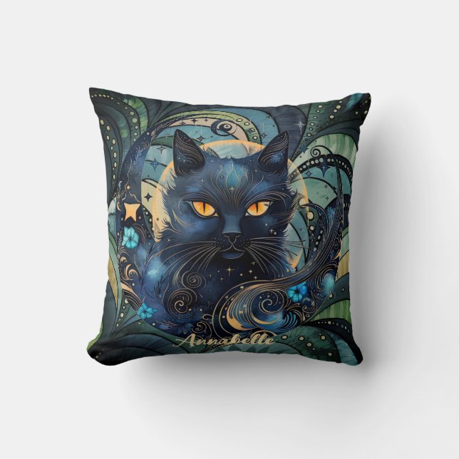 Black Cat och Celestial Måne dekorativ kudde. Kudde (Framsida)