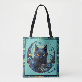 Black Cat och Celestial Måne Tote Bag Tygkasse