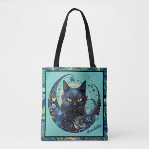 Black Cat och Celestial Måne Tote Bag Tygkasse