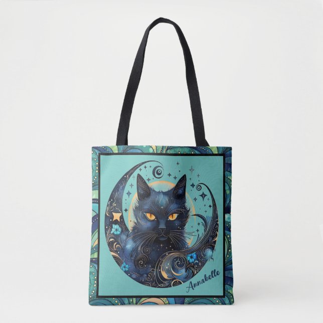 Black Cat och Celestial Måne Tote Bag Tygkasse (Framsida)