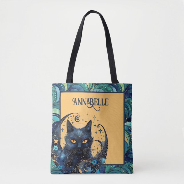 Black Cat och Celestial Måne Tote Bag Tygkasse (Framsida)
