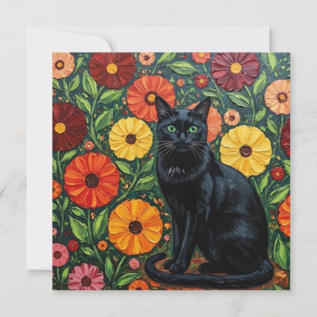 Black Cat och Colorful Folk Art Flowers (Framsida)