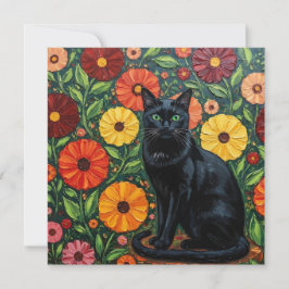 Black Cat och Colorful Folk Art Flowers