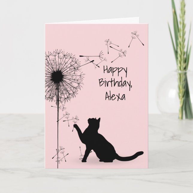 Black Cat och Dandelion Birthday Kort (Framsida)